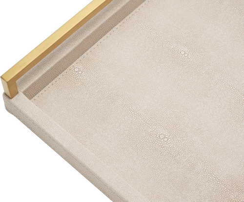 Ivory Shagreen Leather Serving Tray with Gold Handles, 17.7X11.8Inch Large Woode - Picture 8 of 8