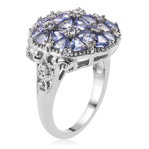 2.75ctw Tanzanite & White Zircon Floral Ring Platinum Plated Size 6 - Picture 4 of 6
