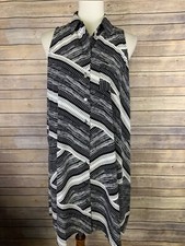Alfani Size 8 Button Front Shirt Dress Black White Sleeveless Stripe