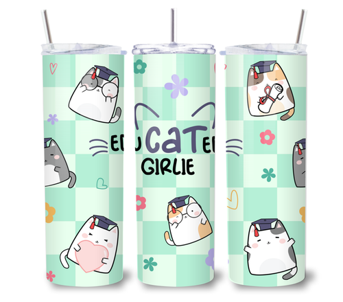 20oz Tumbler Grad Cats, Lid Reusable Straw Stainless Steel Insulated Drink Cup