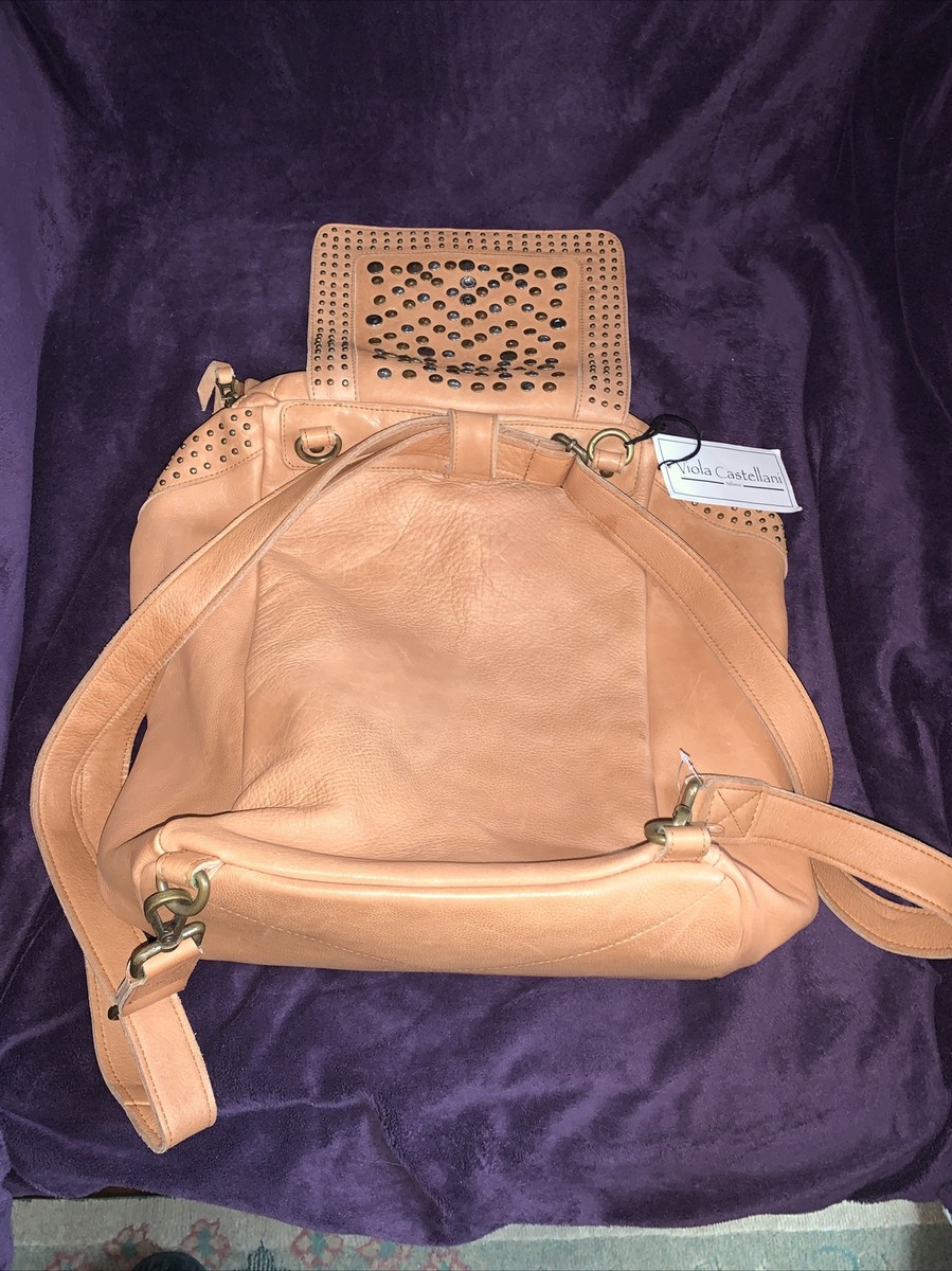 Viola  Castellani   Backpack in Warm Tan Genuine Leather Studded  Made Italy NWT Viola Castellani Backpack Mocha Coffee Color Genuine  main image 2