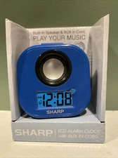 Blue Sharp LCD alarm clock built-in speaker with aux in cord