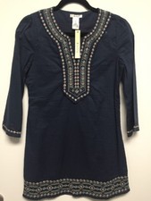 Esley Boutique Blue Long Sleeve BOHO Tunic Dress Women's Size S $68 NEW *