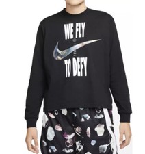 Nike Women  s Dri-FIT Swoosh Fly Graphic Boxy LS Sweatshirt Sz. S NEW DX0726-010