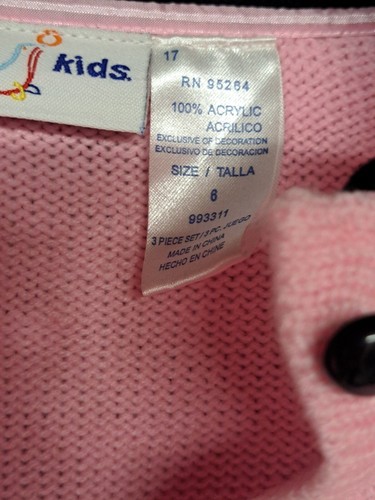 Vintage b.t. Kids Cable Knit Pink Black Neck Girls Cardigan Sweater Size 6 NWT - Picture 4 of 10
