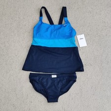 Nike Swim Womens Tankini 2-Piece Racerback Swimsuit Blue Multi Size NESSB393-458
