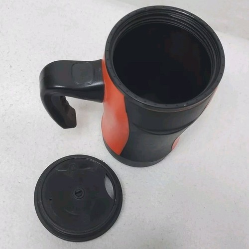 Joe Boxer Travel Coffee Mug 12oz Tumbler Rubberized Handle Orange Black Lid - Picture 9 of 16