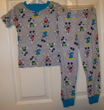 Mickey Mouse Gray Blue All Over Toddler 2 Piece Long Pajama PJ Boys Size 4T NWT