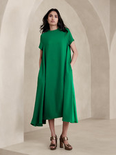 Banana Republic Aurelia Crepe & Satin Maxi Dress GREEN XXS #755269 NWT