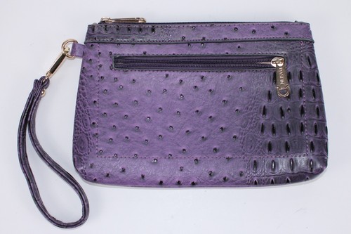 Dasein Ostrich purple faux leather wristlet/clutch w/1 zippered compartment, NEW - Picture 1 of 3