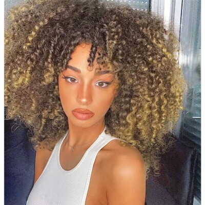 New Ombre Women Wig Black/Blonde Afro Kinky Curly… Blonde Afro Kinky Curly Wigs Colorful Ombre 4x4 Lace Front  main image 2