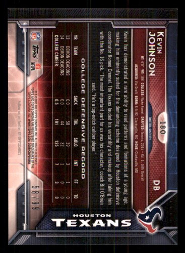 2015 Topps Chrome Sepia Refractors #180 Kevin Johnson /99 - Picture 2 of 2