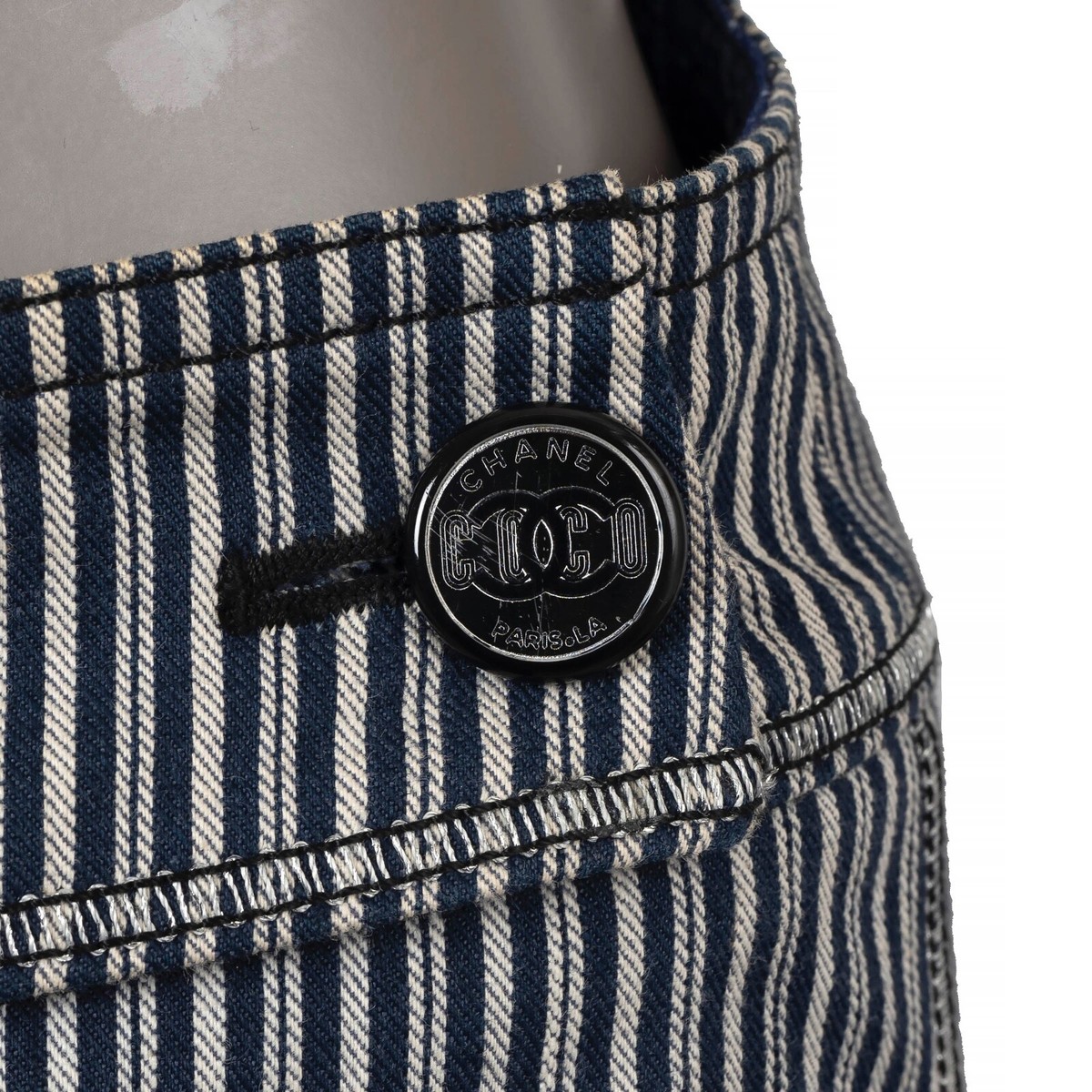 53179-1 auth CHANEL blue white cotton denim 08C LA STRIPED