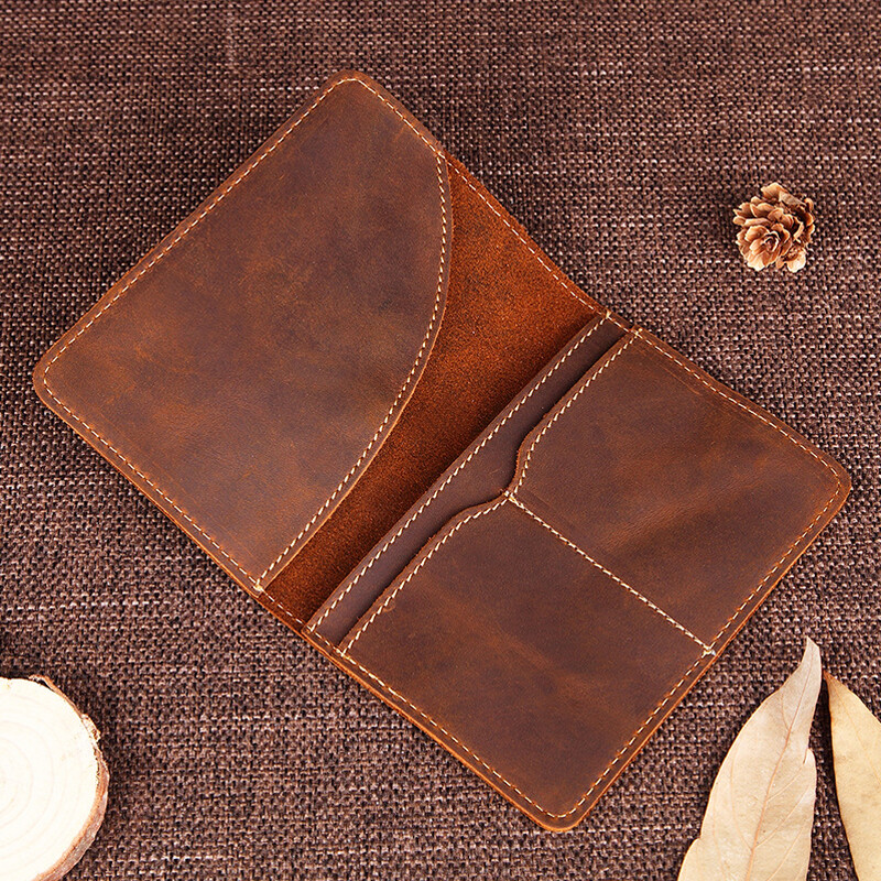 Vintage Cowhide Leather Passport & Card Holder for Men - Handmade Travel Essential  -image