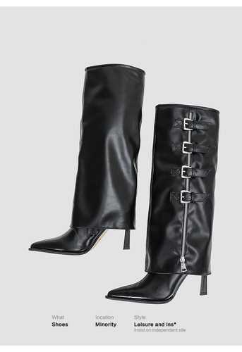 Women's Knee High Boots Winter Leather Side Zipper High Heels Buckle Long Boots - Picture 17 of 22