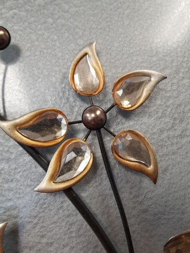 Metall Regentropfen Blumen Wandbehang Glas Blütenblätter Beeren 70er Jahre groß Handarbeit - Bild 3 von 9