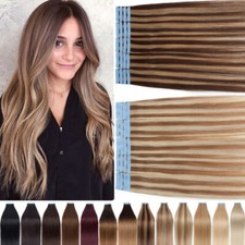 100 Remy Tape in Human Hair Extension Full Head Skin Weft Indian Hair 18" 20" A
