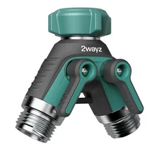 Dual Outlet Water Hose Splitter - Heavy-Duty Brass Y Connector, 360° Rotation, E