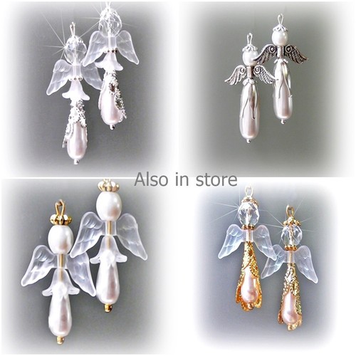 Earrings White pearl Angel, choose clip on or pierced, Christmas - Picture 3 of 3