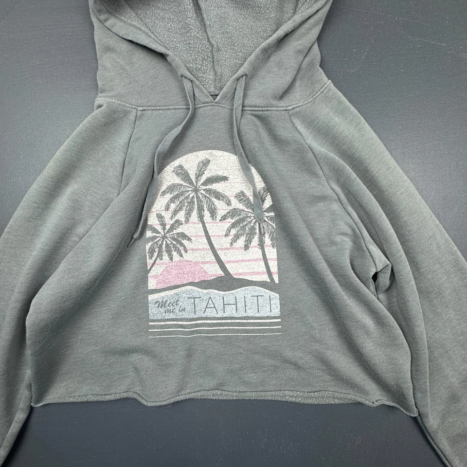 Sudadera con Capucha Aero Recortada Para Mujer Pequeña Gris Gráfico Pullover Suave Polar Sudadera Foto 2 de 4