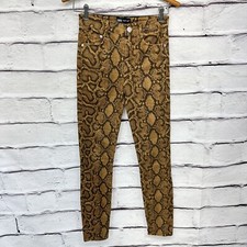 ZARA Pants Womens Sz 4 Snakeskin Print High Rise Skinny Brown Jeggings Edgy Wild