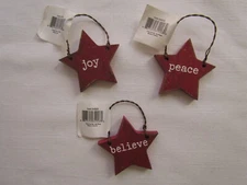 Primitive style 3pc STAR Ornaments Joy Believe Peace Primitives by Kathy 34906