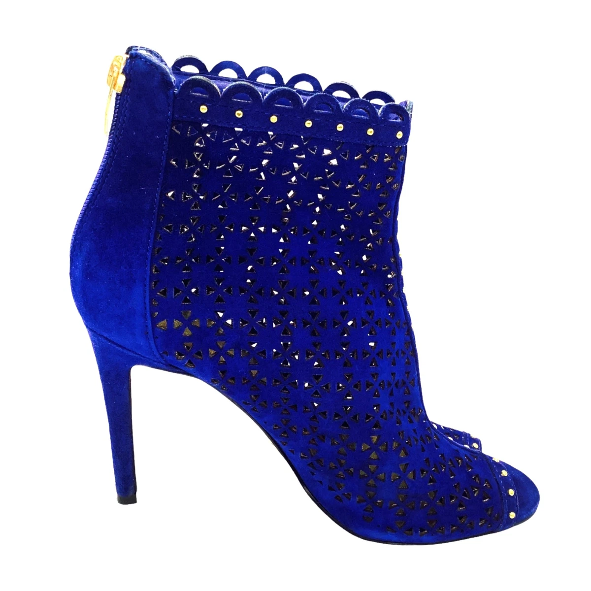 Blue suede peep toe clearance booties
