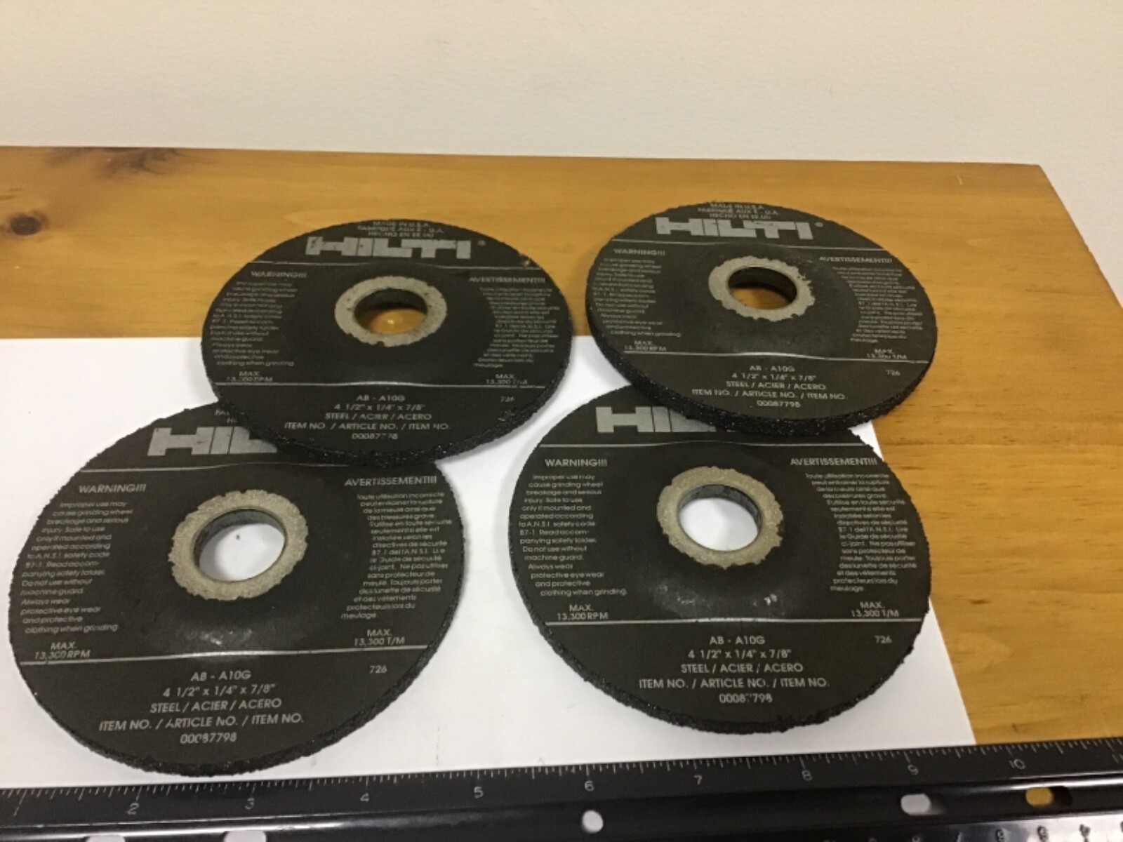 Qty (4) Hilti Abrasive Grinding Wheels, ABA10G, 4 1/2" X 1/4" X 7/8