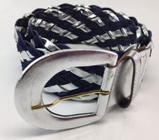 Astor Denim And Silver Woven Belt Womens Vintage S-M NOS 191115MFC/BR