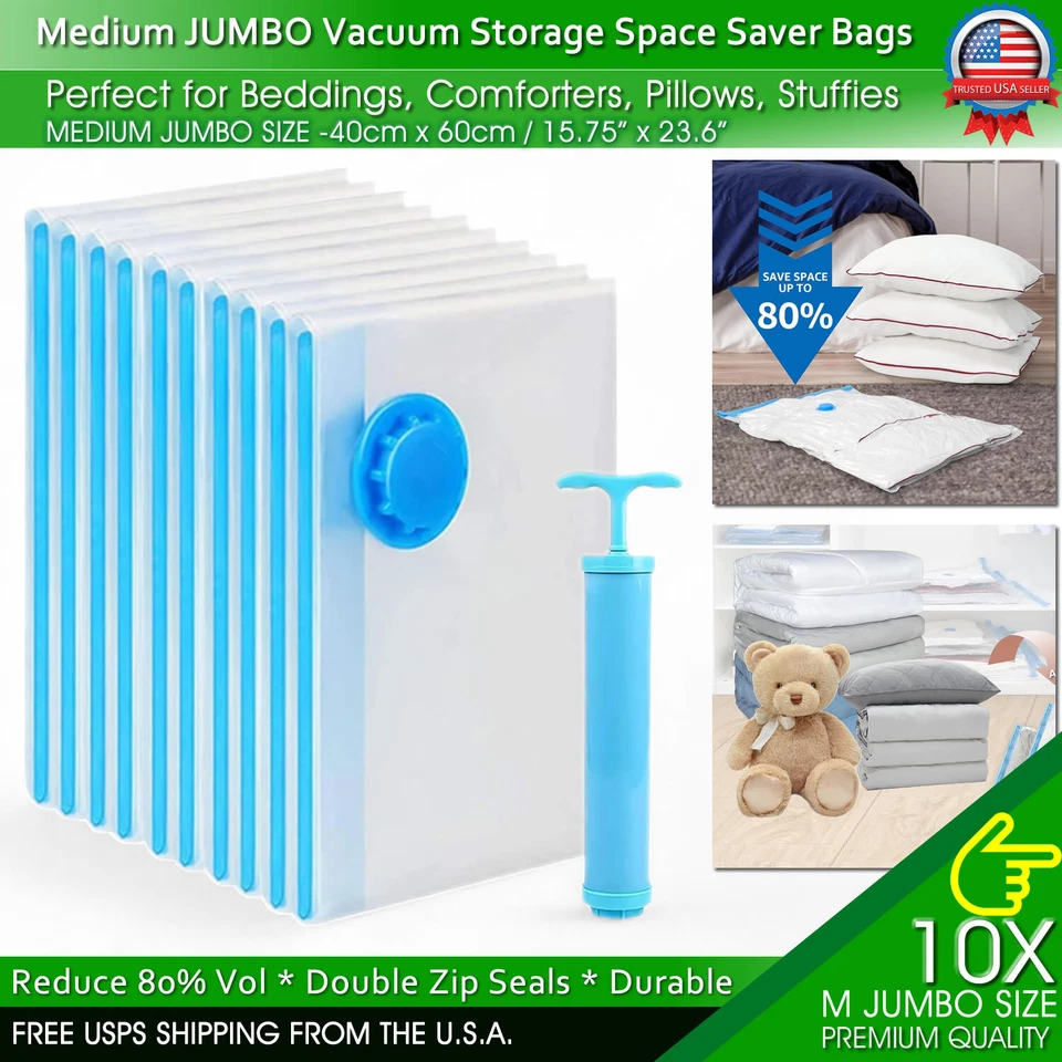 Jumbo Vacuum Storage Bags XL XXL Bedding Clothes Travel Space Saver w/ Hand Pump - Image 4 of 4