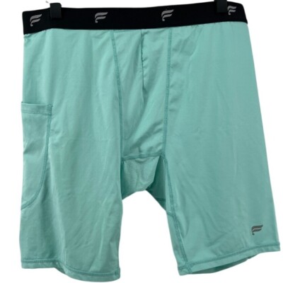 Fabletics Men L Baselayer Short Electric Turq Neon Sweat Wicking Pocket Stretch