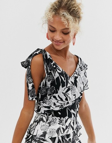 DARK PINK Deconstructed Midi Tea Dress in Black and White Print - SIZE UK 12 - Picture 2 of 4