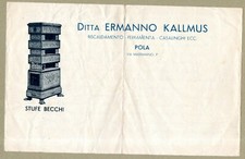 ERMANNO KALLMUS POLA ISTRIA FERRAMENTA STUFE BECCHI CARTA INTESTATA 1936