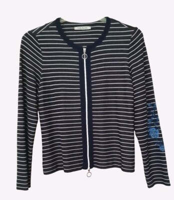 Betty Barclay elegante Strickjacke Blau/Weiß gestreift bestickt  Gr.38-Neuwertig