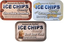 ICE CHIPS Xylitol Candy 3 PK Assortment Choc Brownie, Orange Cream  Root Beer 