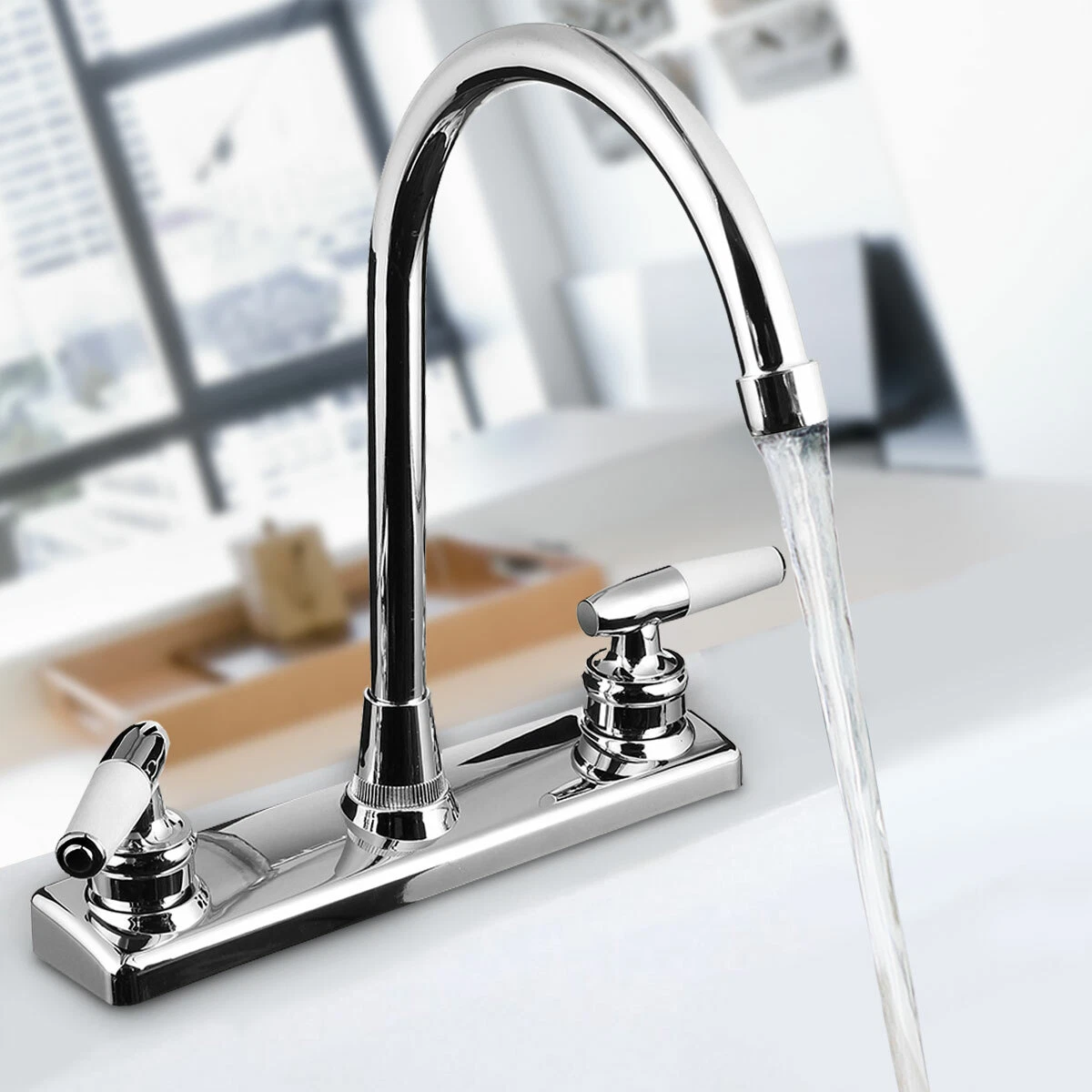 Kitchen RV Dual Handles Kitchen Faucet Hot/Cold Basin Sink Spout Mixer Water  Tap | eBay