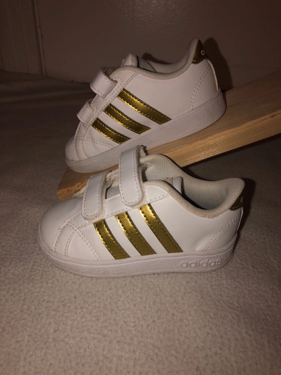 Adidas Baseline Toddler Unisex Gold 3 Stripe Loop Sneakers 5.5K | eBay