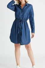 Ladies plus size 22 Mid blue denim button up TENCEL Dress Rivers NEW A6998