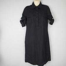 J Crew Womens Sz 4Black Cotton Poplin Half Buttoned T Shirt Dress roll up sleev