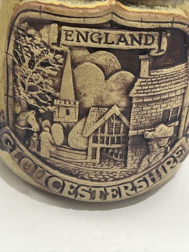 GLOUCESTERSHIRE ENGLAND COFFEE MUG. EMBOSSED ENGLAND POTTERY MUG 3.5” Tall - Picture 3 of 7