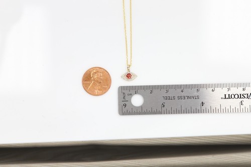 Mini Diamond Evil Eye 14k Solid Gold with center natural Red Sapphire - Picture 4 of 12