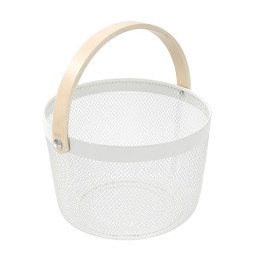 2 x Mesh Storage Basket Wood Handle Kitchen Pantry Fruit Wire Organiser White - Picture 3 of 5