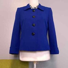 Tahari Blue Crew Neck Button Blazer Jacket 4 Work Professional