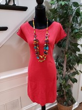 Banana Republic Women's Red Cotton Round Neck Short Sleeve Knee Length Dress M