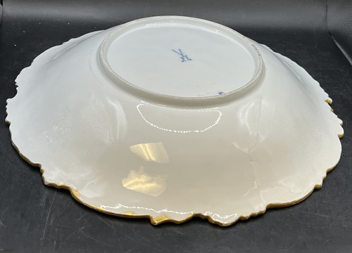 Antique Meissen 12" Hand Painted Raised Floral Center Bowl - Picture 11 of 12