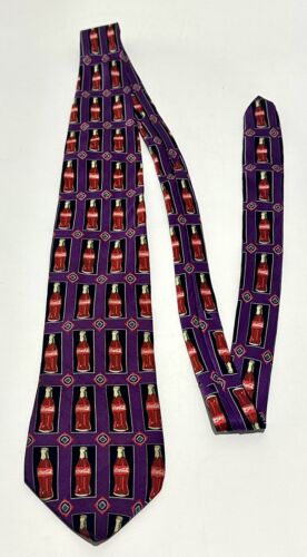 Men's Coca Cola Tie Purple - Coca Cola Advertising Pure Silk Tie Made In Aus - Picture 1 of 6