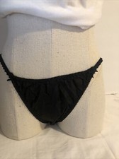 BODY PRIDE VINTAGE Krinkle SATIN STRING BIKINI PANTY w/ BOWS sz 6 Black