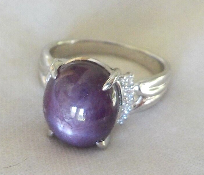 Solid Platinum Cherry Red Star Ruby Diamond Ring … - image 9