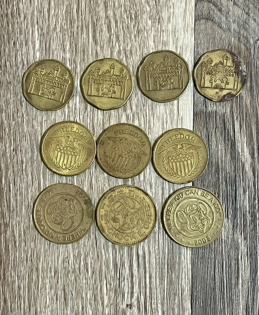 10 Vintage Brass Arcade Token Aladdin's Castle Chuck E. Cheese