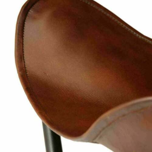 2 Pcs Set Vintage Brown Leather Butterfly Footstool Rest Butterfly Folding Stool - Picture 4 of 7